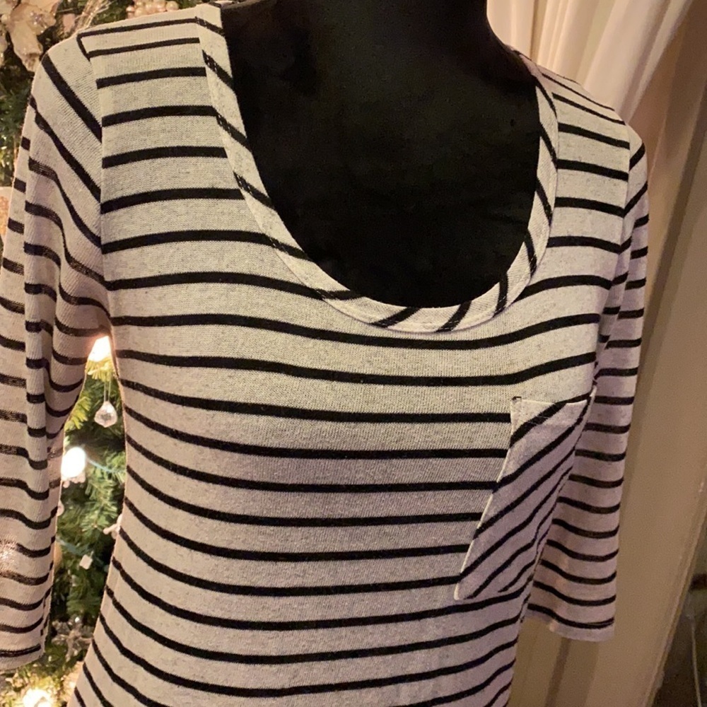 Rosebud black & white horizontal striped shirt front pockets size small - Picture 2 of 6
